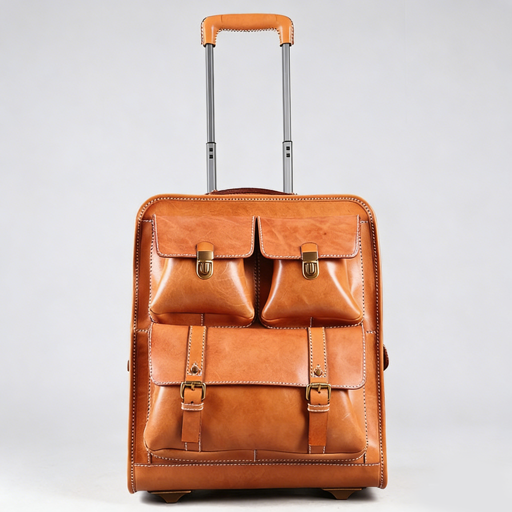 OSO Vintage British Full-Grain Leather Rolling Luggage
