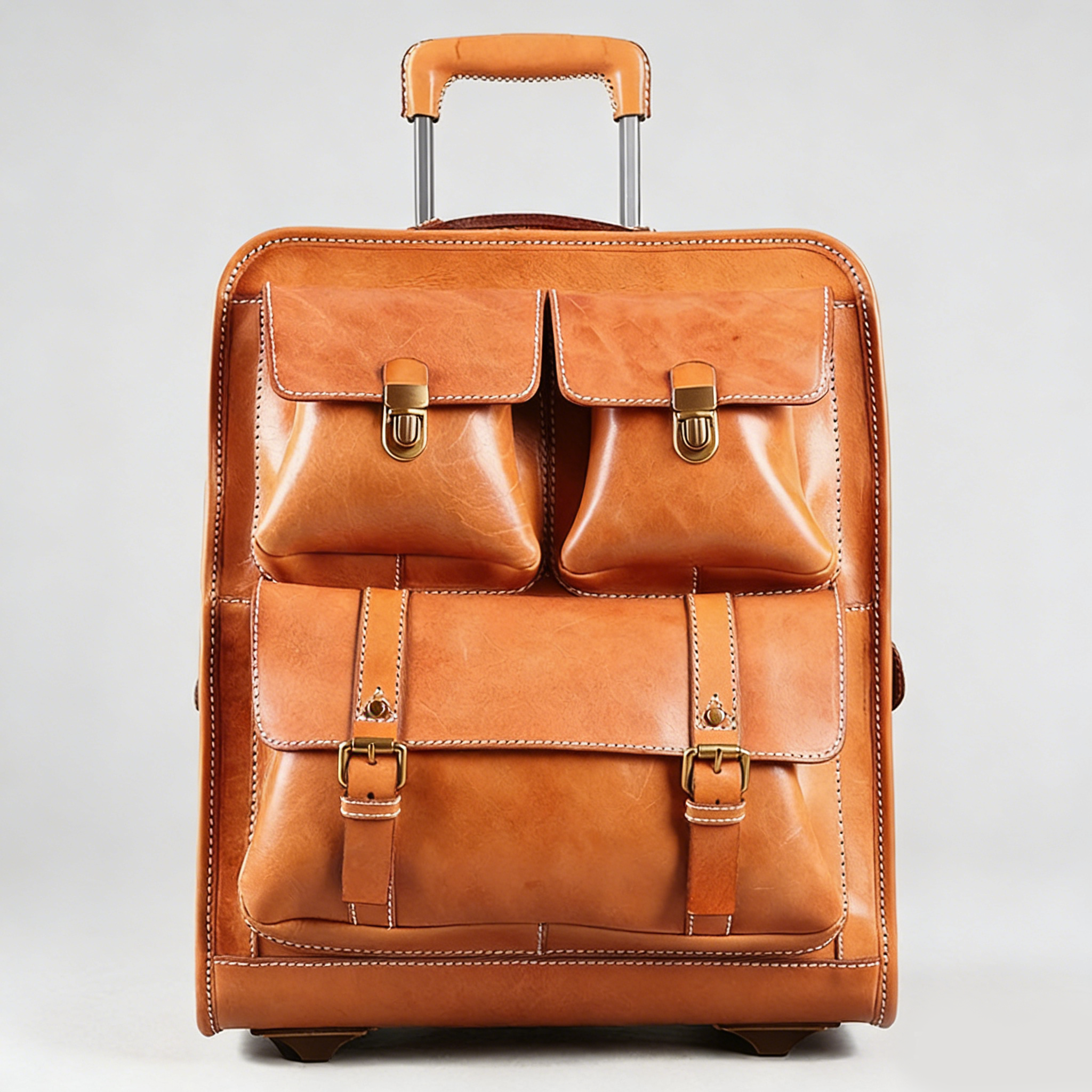 OSO Vintage British Full-Grain Leather Rolling Luggage