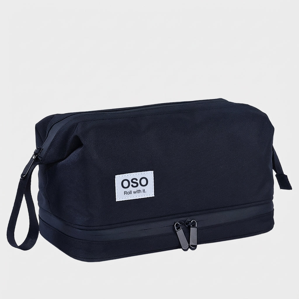 Three-piece travel system including garment bag and toiletry case