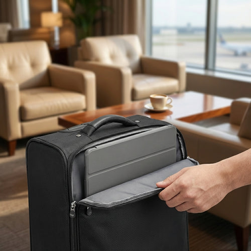 Interior view showing organized compartments of OSO luggage