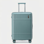 Close-up of textured polycarbonate shell and whisper-quiet spinner wheels