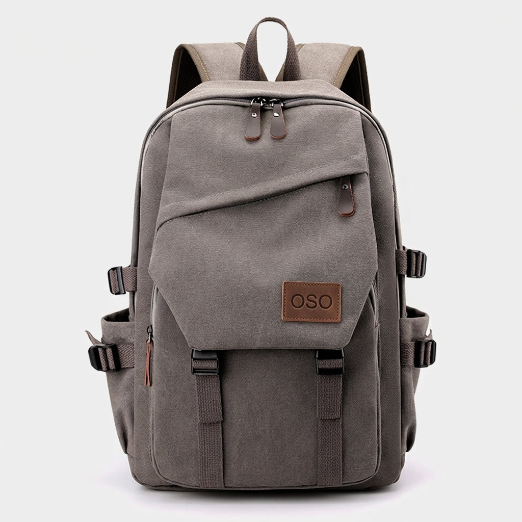 Ergonomic shoulder straps and premium canvas texture detail