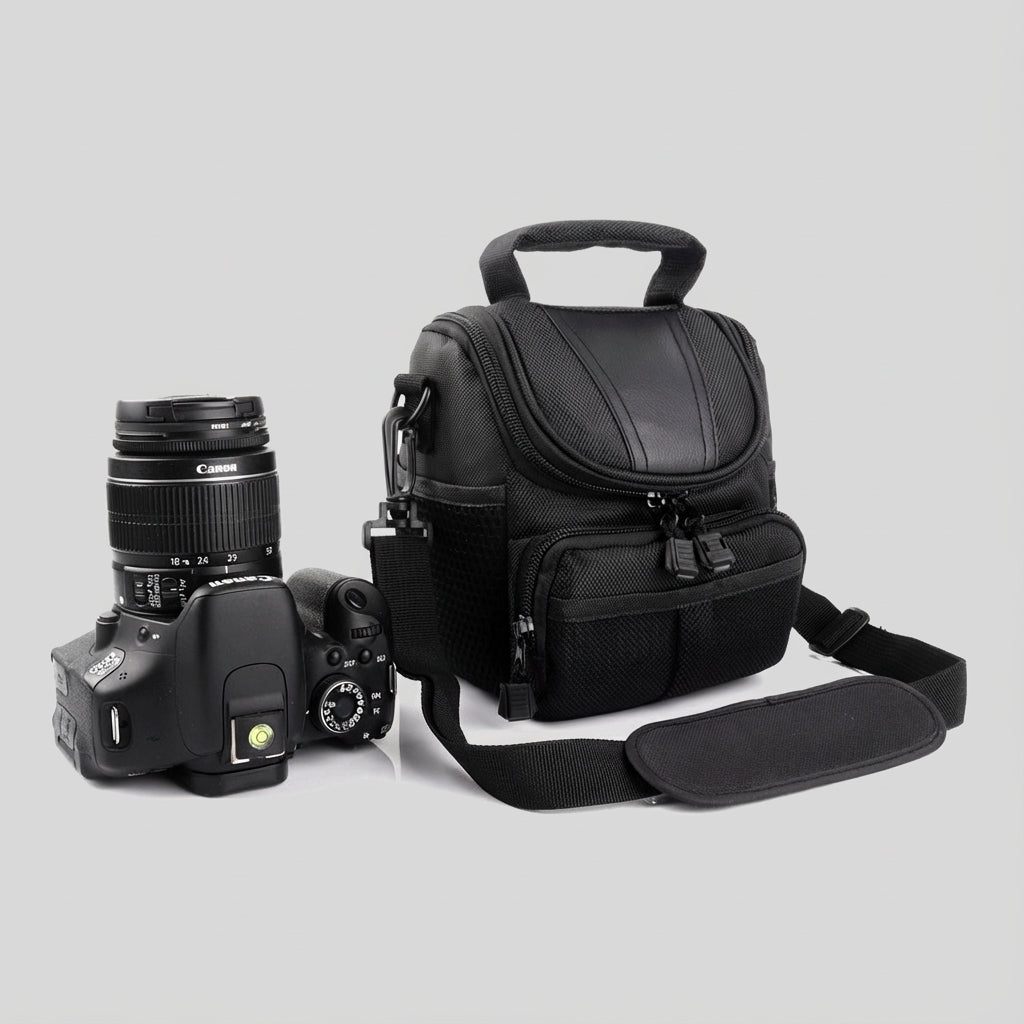 OSO Camera Handbag being carried with adjustable strap