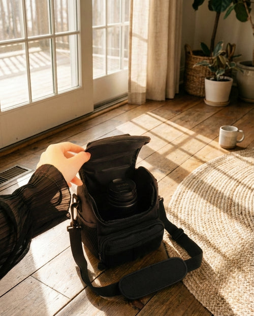 OSO Camera Handbag in Midnight Black exterior view