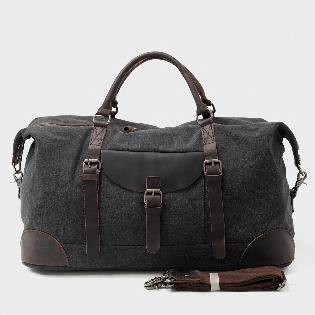 Carry-on sized duffle bag in slate grey with minimalist design