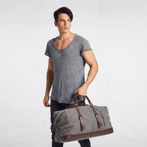 Interior view showing organized compartments of canvas duffle