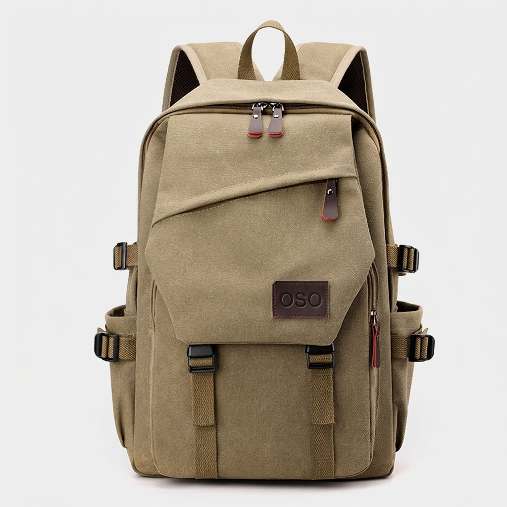 Ergonomic shoulder straps and premium canvas texture detail