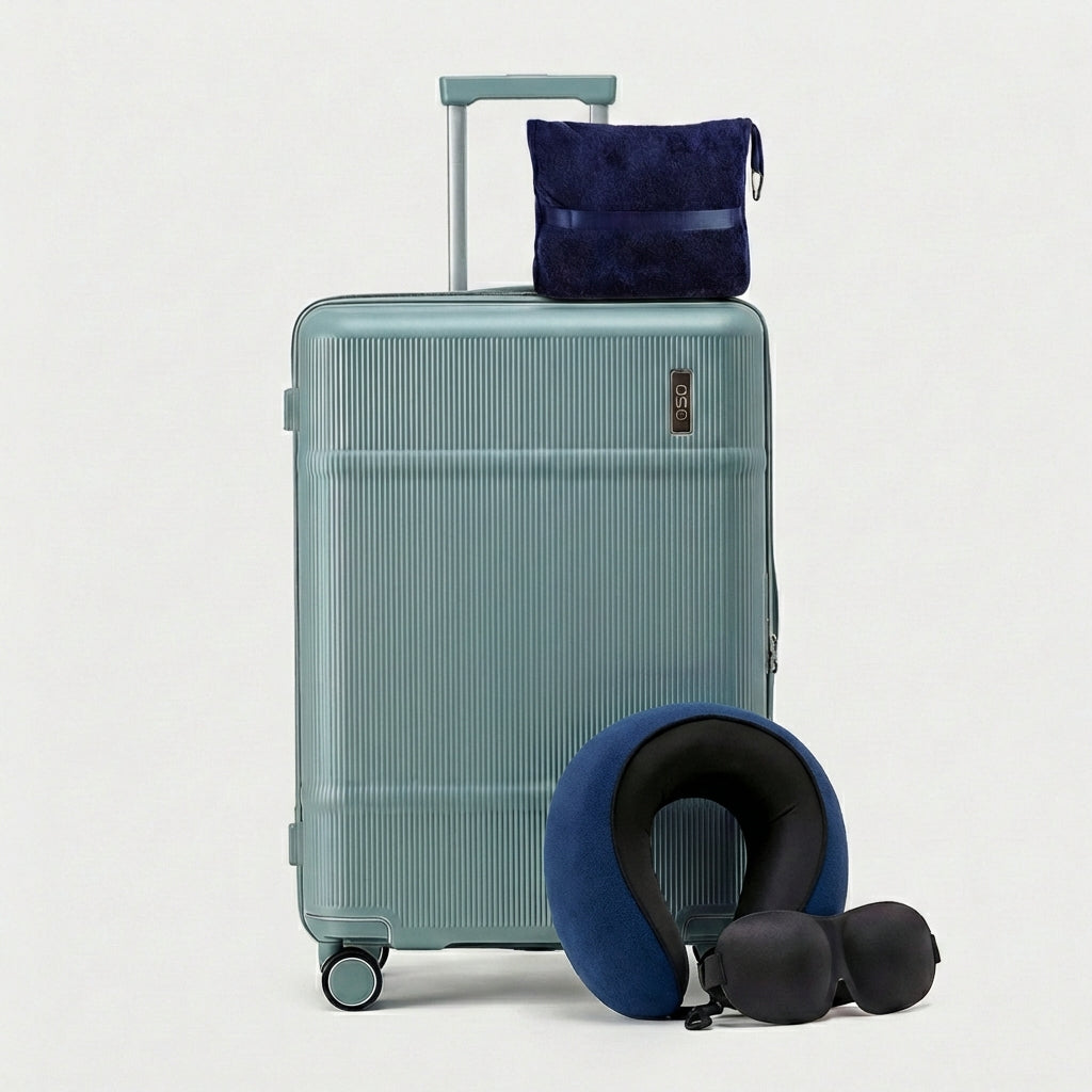 Travel relaxation accessories including memory foam pillow and blackout mask