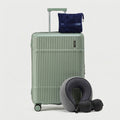 Deep-profile hard-shell suitcase interior with organized compartments