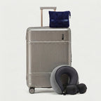 Deep-profile hard-shell suitcase interior with organized compartments