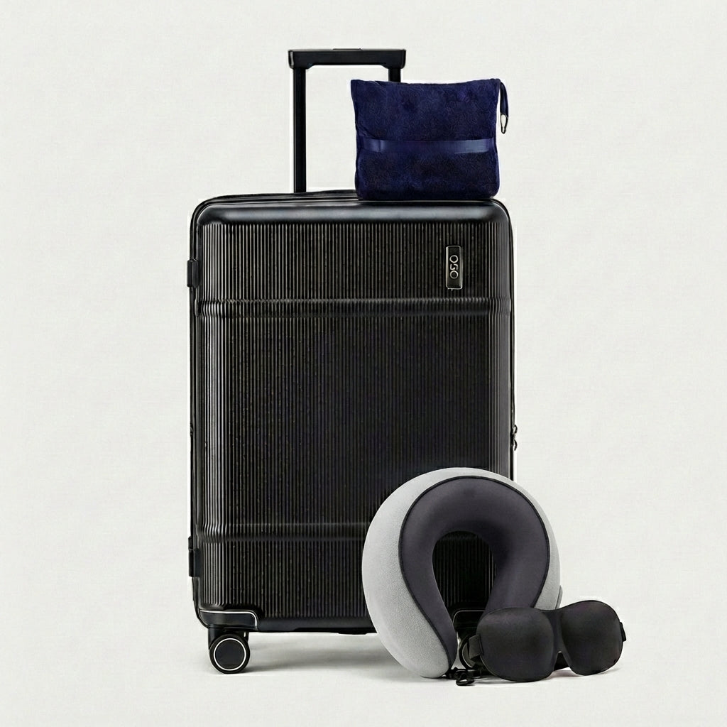 Travel comfort set including memory foam pillow and blanket