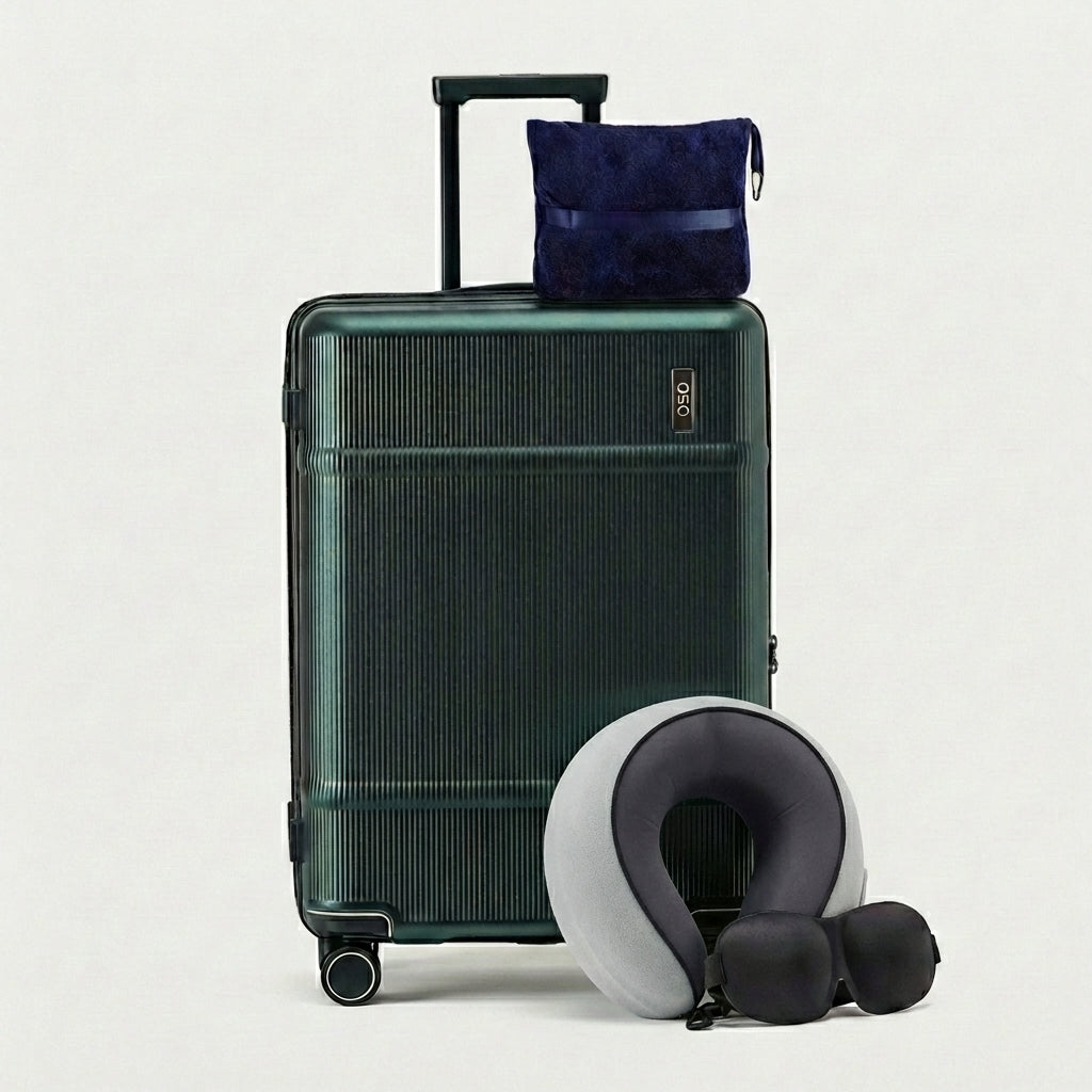 Travel comfort set including memory foam pillow and blanket