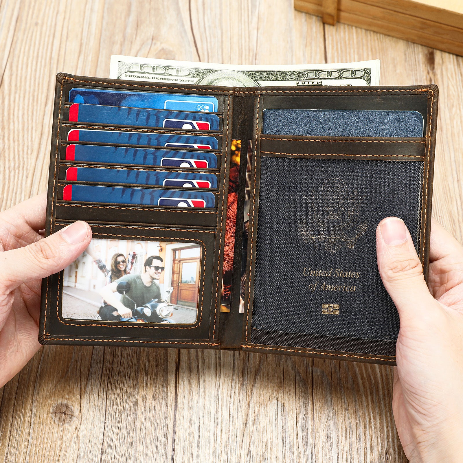 Minimalist bi-fold passport holder with European retro styling
